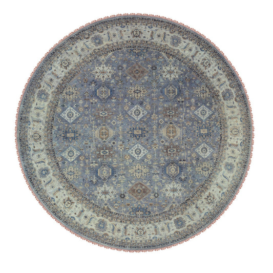 Heriz Wool Hand Knotted Rug Grey Ivory 14.0X14.0 -O062163