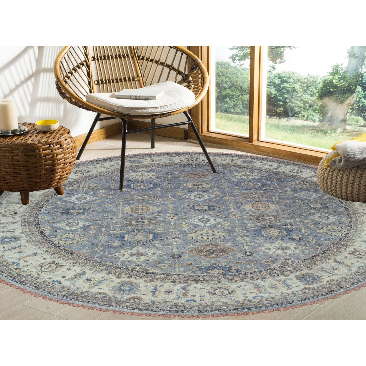 Heriz Wool Hand Knotted Rug Grey Ivory 14.0X14.0 -O062163