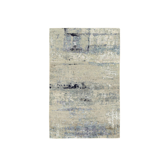 Modern and Contemporary Wool & Silk Hand Knotted Rug Ivory No Border 3.0X5.0 -O062167