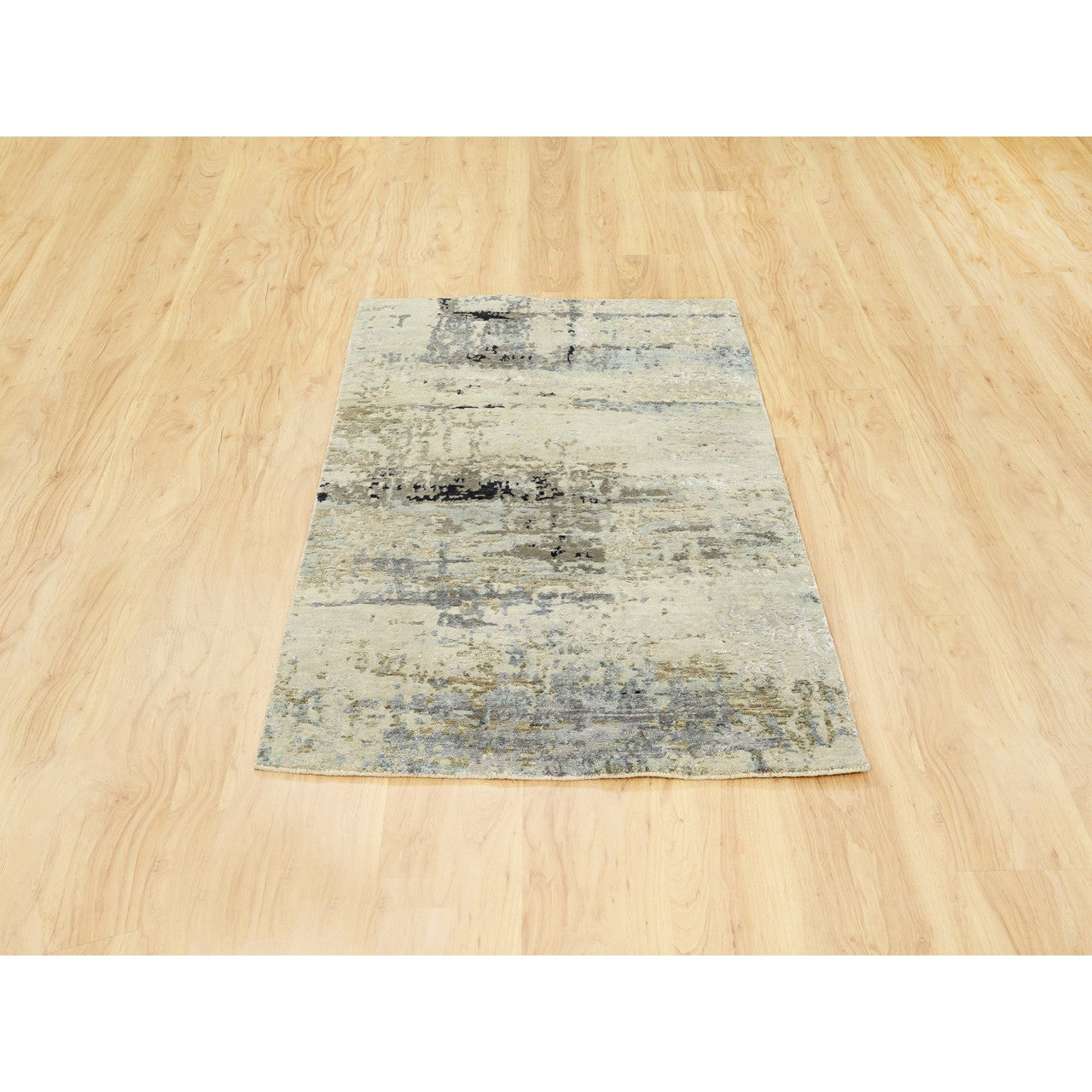 Modern and Contemporary Wool & Silk Hand Knotted Rug Ivory No Border 3.0X5.0 -O062167