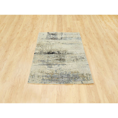 Modern and Contemporary Wool & Silk Hand Knotted Rug Ivory No Border 3.0X5.0 -O062167