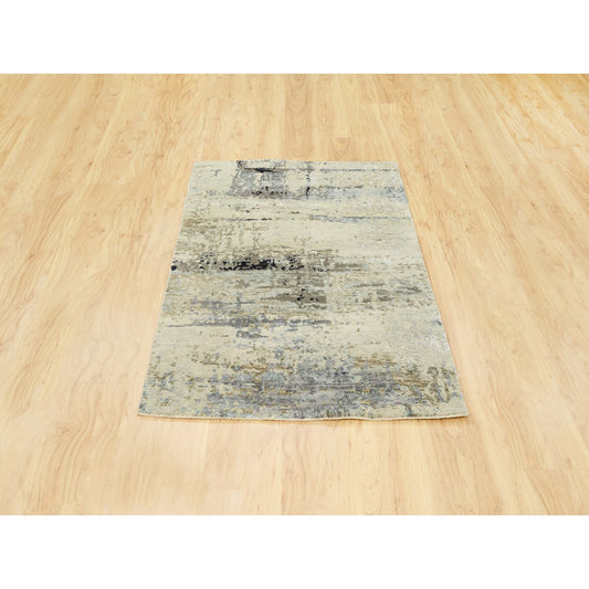 Modern and Contemporary Wool & Silk Hand Knotted Rug Ivory No Border 3.0X5.0 -O062167