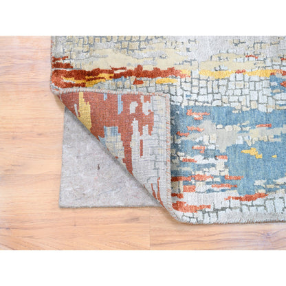 Modern and Contemporary Wool & Silk Hand Knotted Rug Grey No Border 2.7X20.0 -O062172