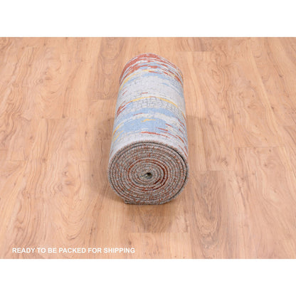 Modern and Contemporary Wool & Silk Hand Knotted Rug Grey No Border 2.7X20.0 -O062172