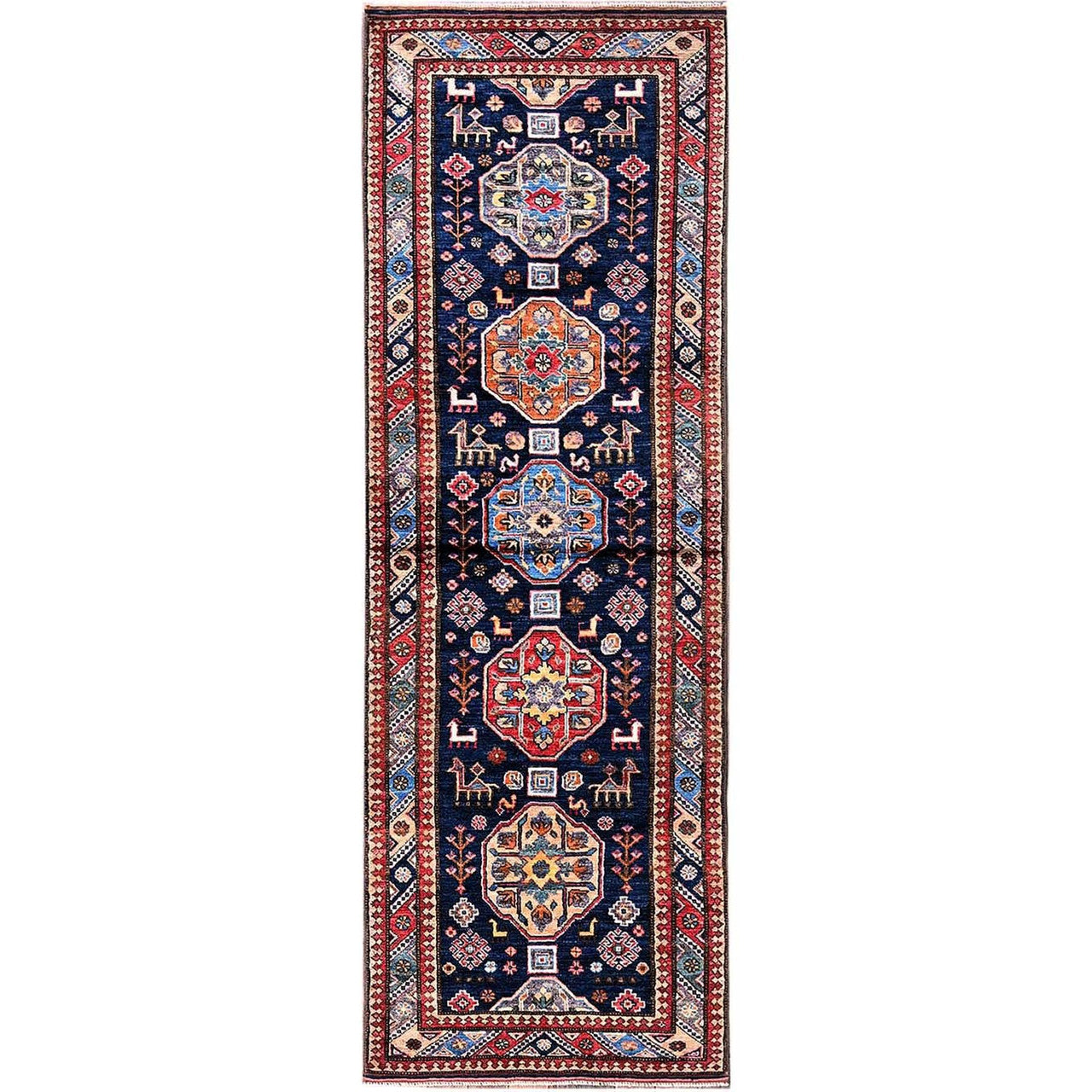 Kazak Wool Hand Knotted Rug Blue 2.9x8.4 -O0621