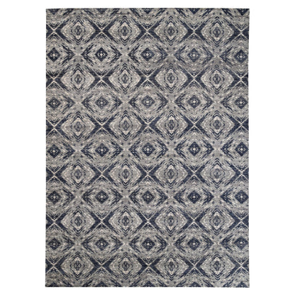 Tribal & Geometric Wool Hand Knotted Rug Black No Border 9.0X12.0 -O062200