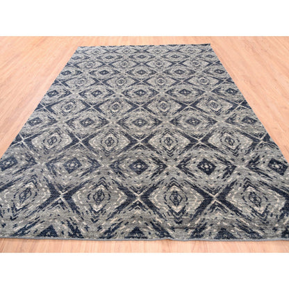 Tribal & Geometric Wool Hand Knotted Rug Black No Border 9.0X12.0 -O062200