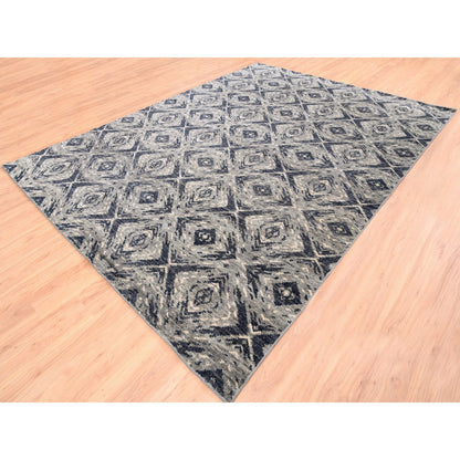 Tribal & Geometric Wool Hand Knotted Rug Black No Border 9.0X12.0 -O062200