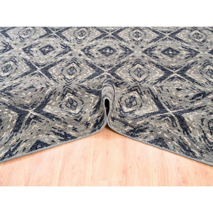 Tribal & Geometric Wool Hand Knotted Rug Black No Border 9.0X12.0 -O062200