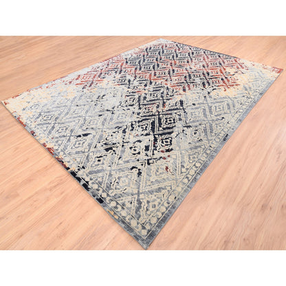 Tribal & Geometric Wool Hand Knotted Rug Black No Border 9.0X12.1 -O062202