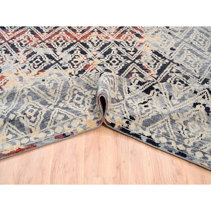 Tribal & Geometric Wool Hand Knotted Rug Black No Border 9.0X12.1 -O062202