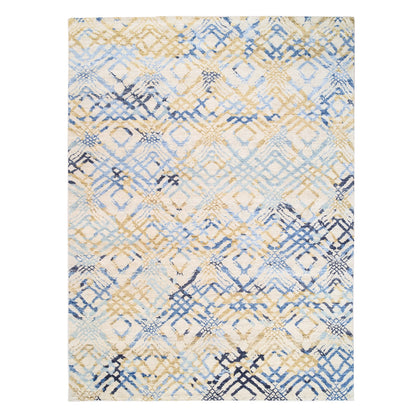 Tribal & Geometric Wool Hand Knotted Rug Ivory No Border 9.0X12.0 -O062219