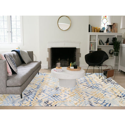 Tribal & Geometric Wool Hand Knotted Rug Ivory No Border 9.0X12.0 -O062219