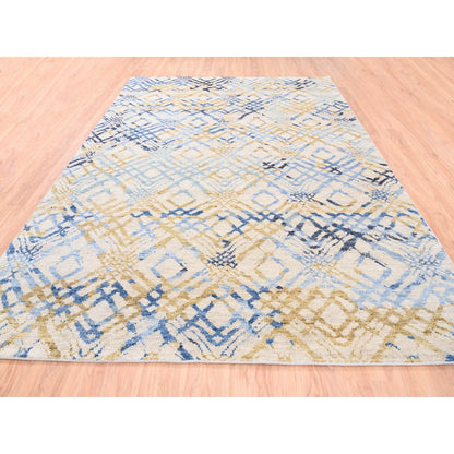 Tribal & Geometric Wool Hand Knotted Rug Ivory No Border 9.0X12.0 -O062219