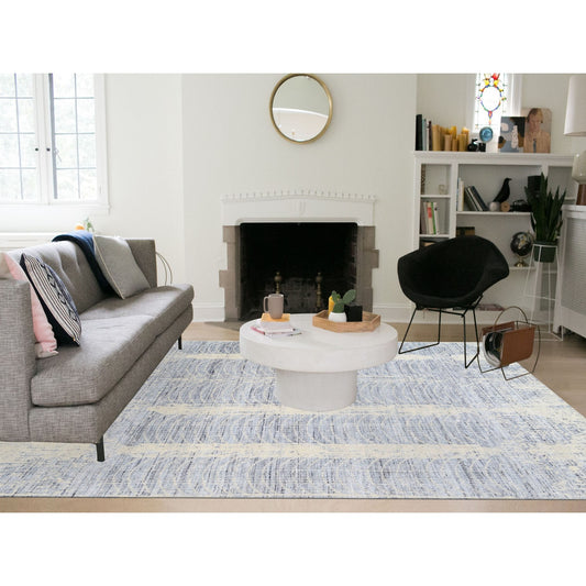 Modern and Contemporary Wool & Silk Hand Loomed Rug Beige No Border 8.1X9.10 -O062258