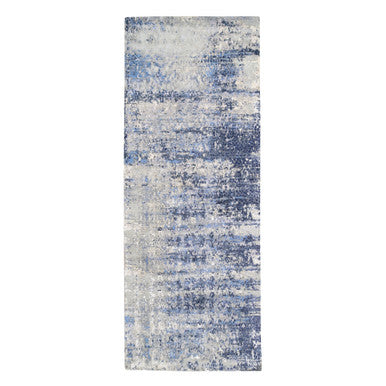 Modern and Contemporary Wool & Silk Hand Knotted Rug Blue No Border 3.10X10.3 -O062260