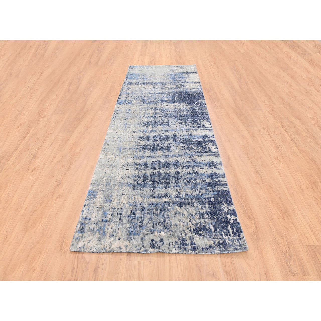 Modern and Contemporary Wool & Silk Hand Knotted Rug Blue No Border 3.10X10.3 -O062260