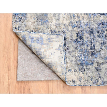 Modern and Contemporary Wool & Silk Hand Knotted Rug Blue No Border 3.10X10.3 -O062260
