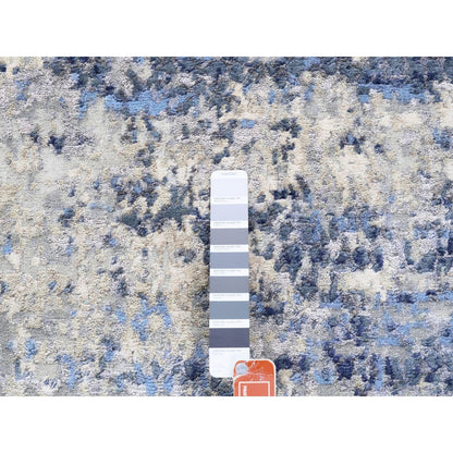 Modern and Contemporary Wool & Silk Hand Knotted Rug Blue No Border 3.10X10.3 -O062260