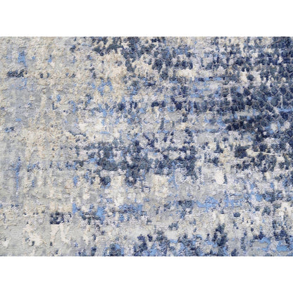 Modern and Contemporary Wool & Silk Hand Knotted Rug Blue No Border 3.10X10.3 -O062260
