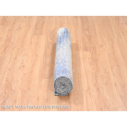 Modern and Contemporary Wool & Silk Hand Knotted Rug Blue No Border 3.10X10.3 -O062260