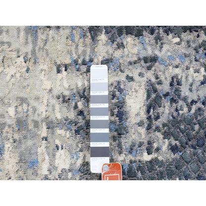 Modern and Contemporary Wool & Silk Hand Knotted Rug Blue No Border 2.5X10.0 -O062262