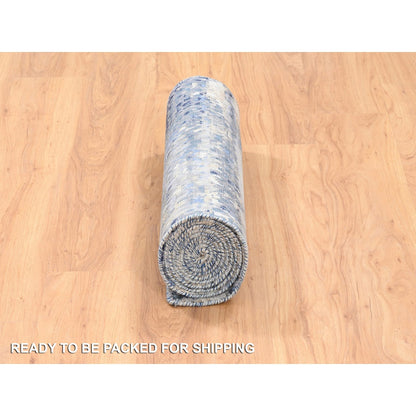 Modern and Contemporary Wool & Silk Hand Knotted Rug Blue No Border 2.5X10.0 -O062262