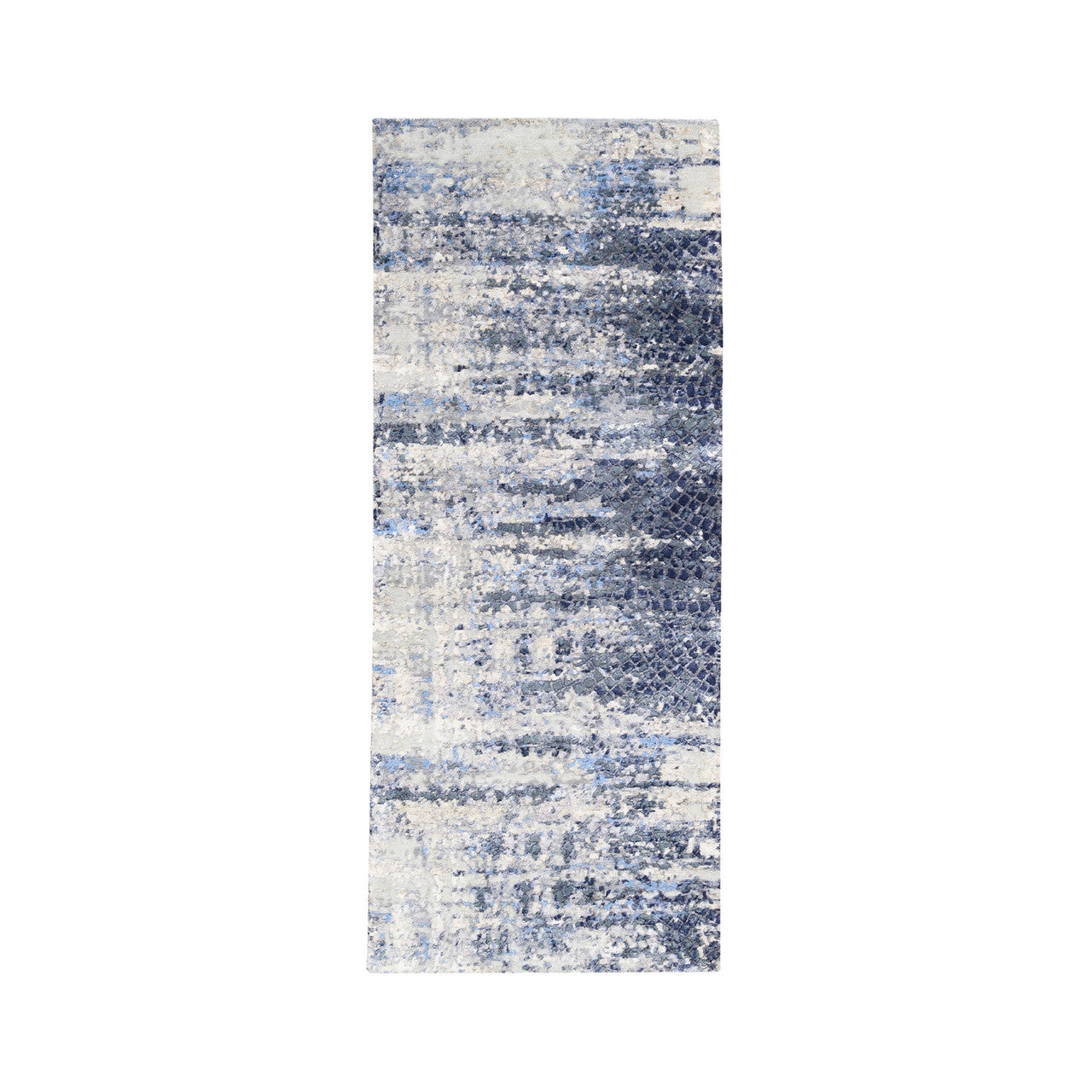 Blue 2'5" x 6'1" Modern and Contemporary Hand knotted Wool/Silk Rug - Sku: O062263