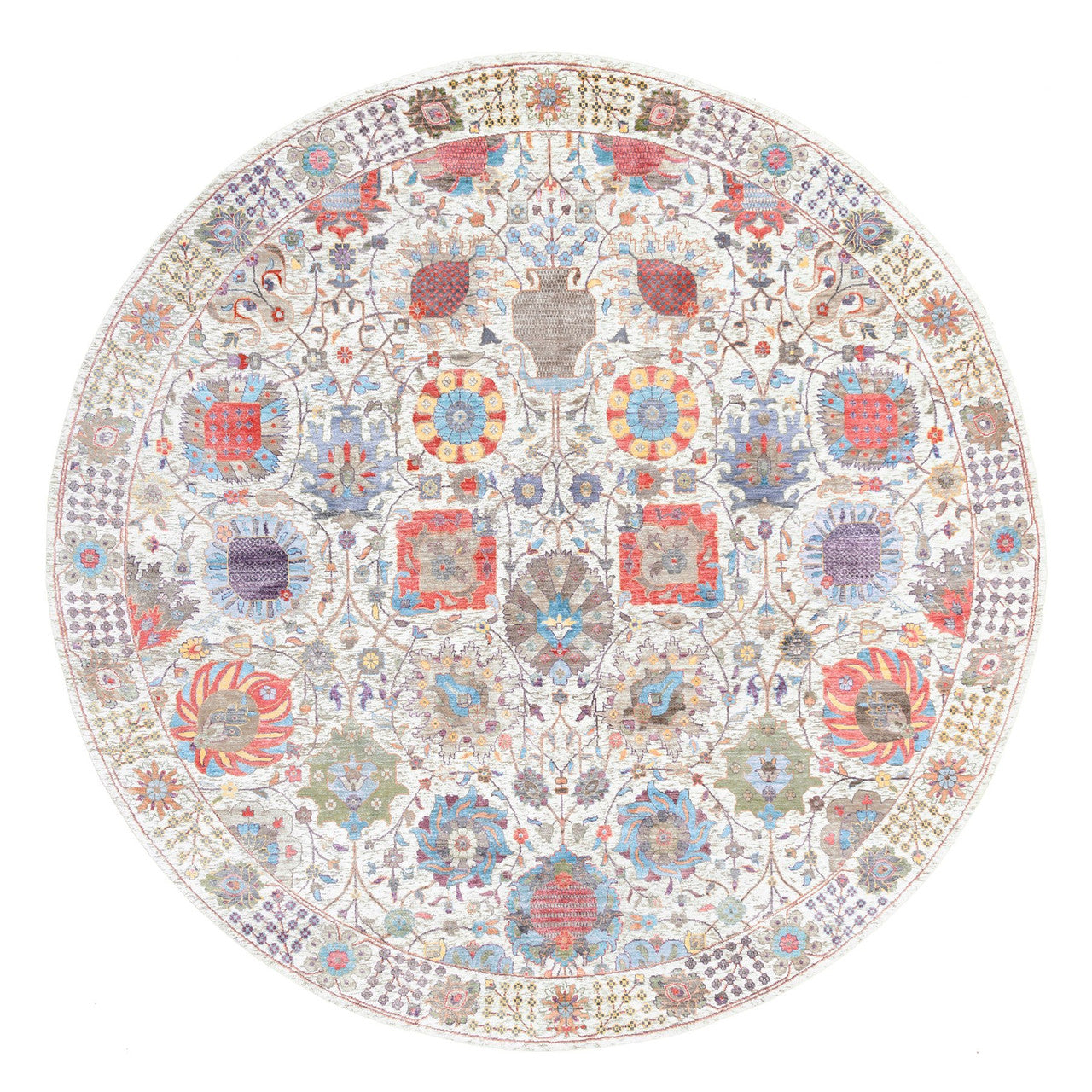 Ivory 10'1" x 10'0" Transitional Hand knotted Wool/Silk Rug - Sku: O062272