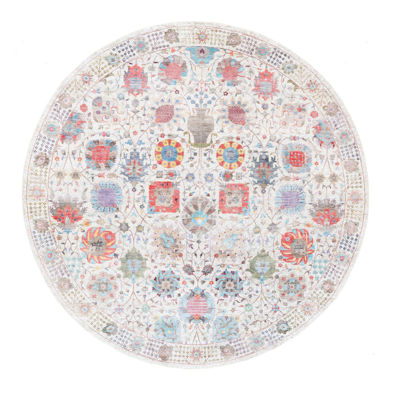 Ivory 12'2" x 12'2" Transitional Hand knotted Wool/Silk Rug - Sku: O062274
