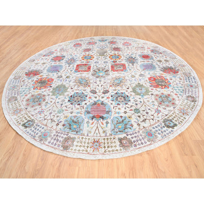 Transitional Wool & Silk Hand Knotted Rug Ivory Ivory 12.2X12.2 -O062274