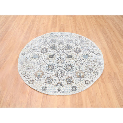 Transitional Wool & Silk Hand Knotted Rug Ivory No Border 5.0X5.1 -O062286