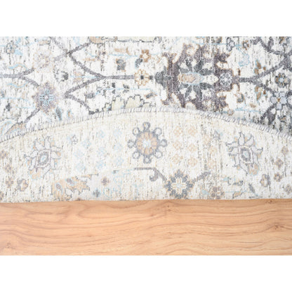 Transitional Wool & Silk Hand Knotted Rug Ivory No Border 5.0X5.1 -O062286