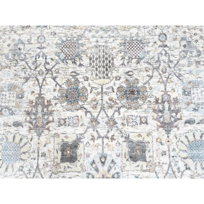 Transitional Wool & Silk Hand Knotted Rug Ivory No Border 5.0X5.1 -O062286