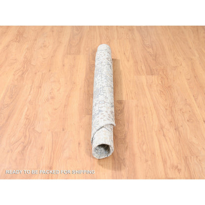 Transitional Wool & Silk Hand Knotted Rug Ivory No Border 5.0X5.1 -O062286