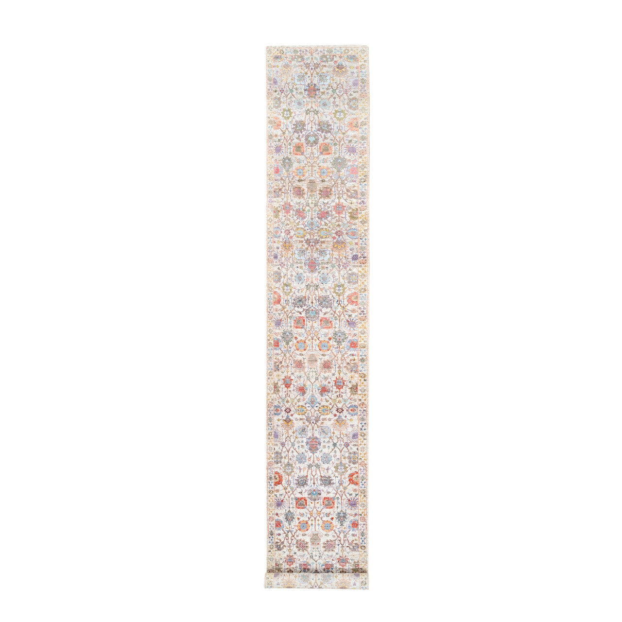 Ivory 2'6" x 16'1" Transitional Hand knotted Wool/Silk Rug - Sku: O062288