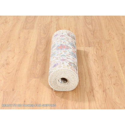 Transitional Wool & Silk Hand Knotted Rug Ivory No Border 2.6X16.1 -O062288