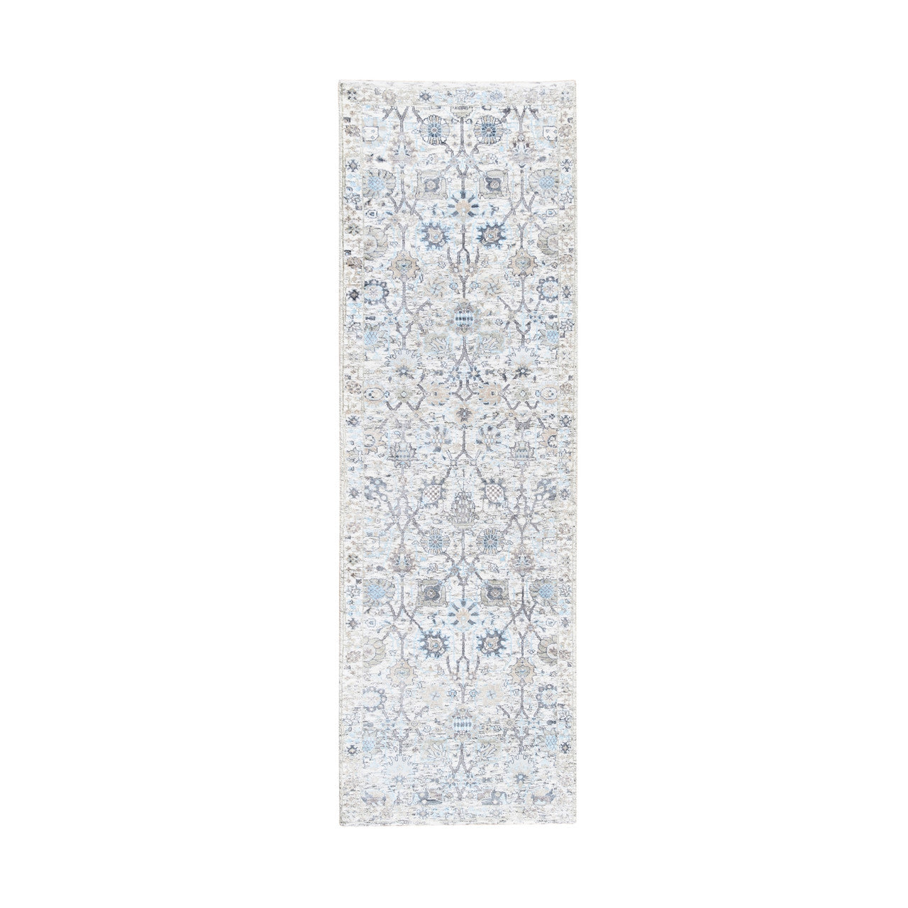 Ivory 2'6" x 8'2" Transitional Hand knotted Wool/Silk Rug - Sku: O062289