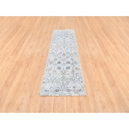 Transitional Wool & Silk Hand Knotted Rug Ivory No Border 2.6X8.2 -O062289