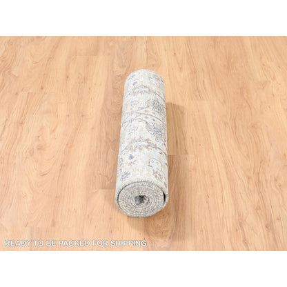 Transitional Wool & Silk Hand Knotted Rug Ivory No Border 2.6X8.2 -O062289