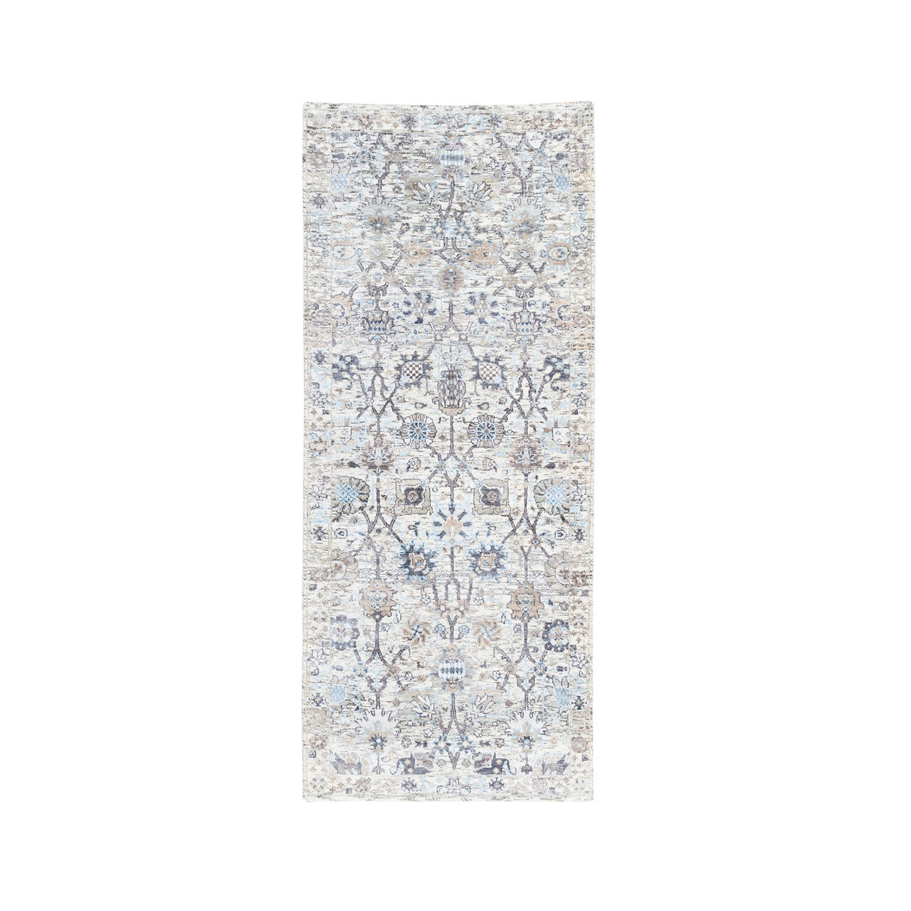 Ivory 2'5" x 6'2" Transitional Hand knotted Wool/Silk Rug - Sku: O062291
