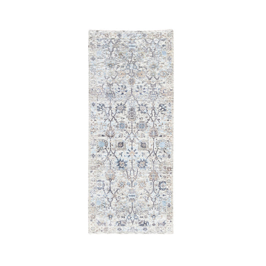 Transitional Wool & Silk Hand Knotted Rug Ivory No Border 2.5X6.2 -O062291