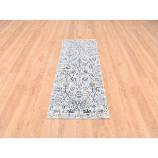 Transitional Wool & Silk Hand Knotted Rug Ivory No Border 2.5X6.2 -O062291