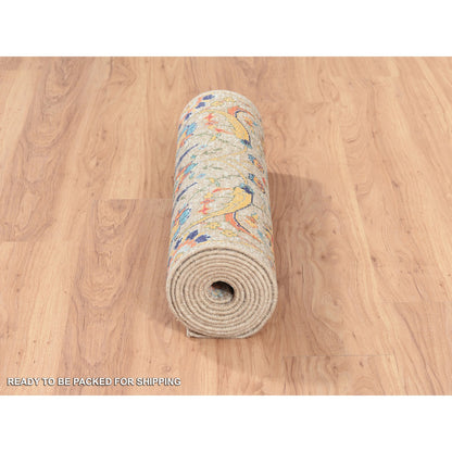 Transitional Wool & Silk Hand Knotted Rug Beige No Border 2.7X11.10 -O062292