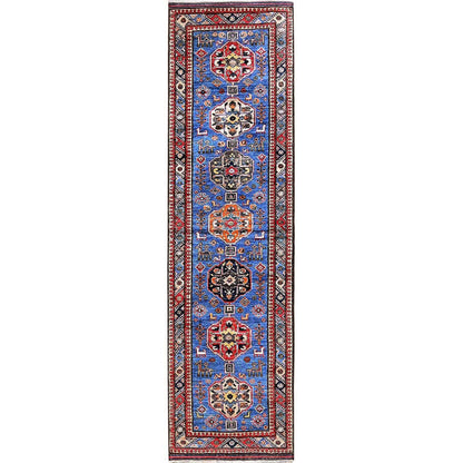 Kazak Wool Hand Knotted Rug Blue 2.8x9.7 -O0622
