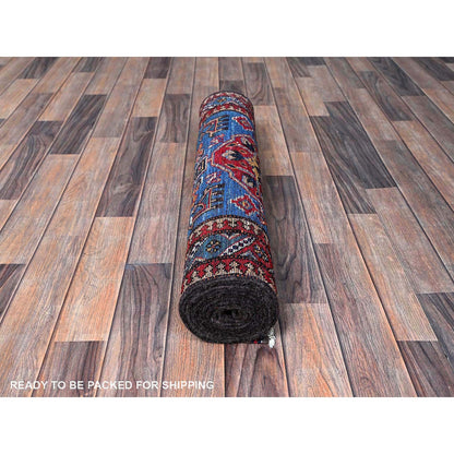 Kazak Wool Hand Knotted Rug Blue 2.8x9.7 -O0622