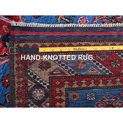 Kazak Wool Hand Knotted Rug Blue 2.8x9.7 -O0622