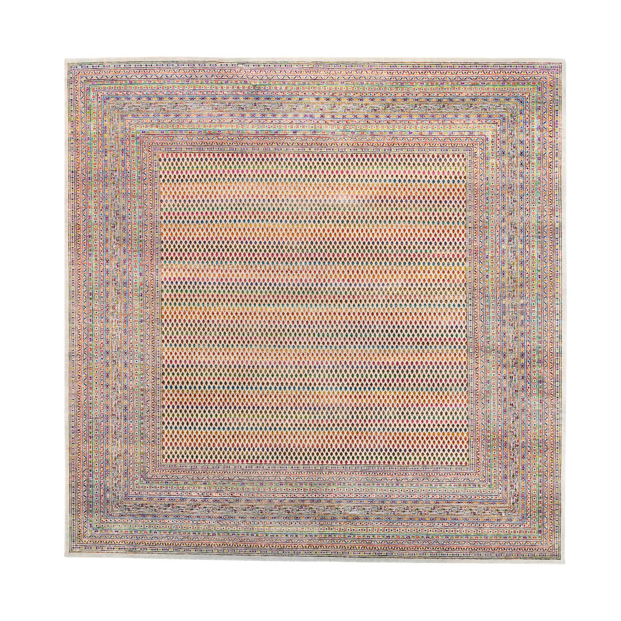 Beige 13'10" x 14'0" Modern and Contemporary & Sari Hand knotted Wool/Silk Rug - Sku: O062305