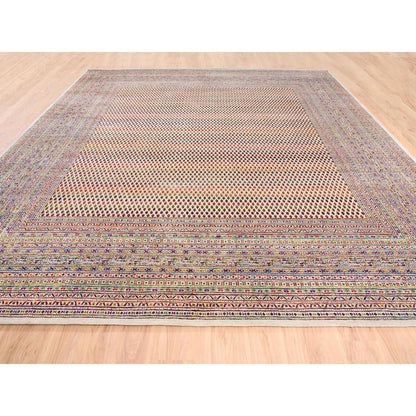 Modern and Contemporary Wool & Sari Silk Hand Knotted Rug Beige Beige 13.10X14.0 -O062305