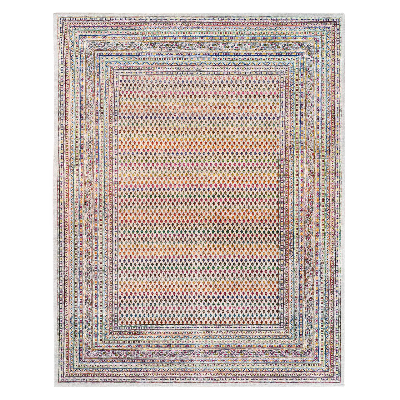 Beige 8'10" x 12'0" Modern and Contemporary & Sari Hand knotted Wool/Silk Rug - Sku: O062307